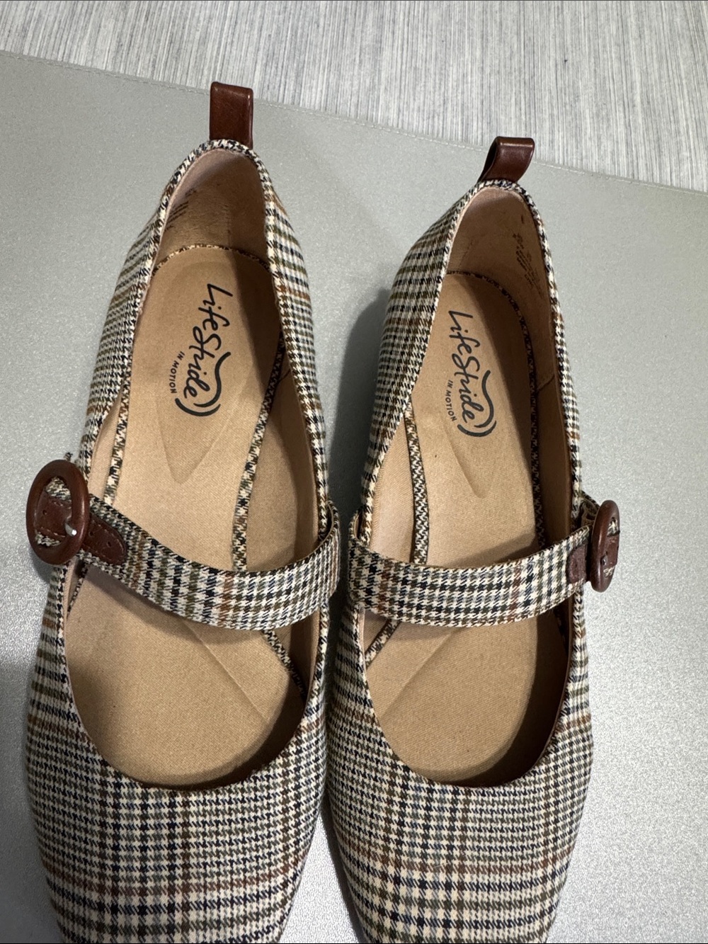 LifeStride Mary Jane Flats Plaid Houndstooth Checked Buckle Shoes Size 8.5 Wide - Picture 7 of 8